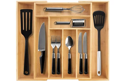 Organizer bambusowy do szuflad – regulowany sztućce