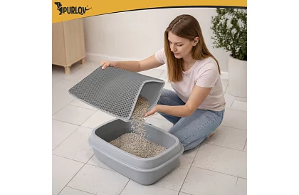 Podkład pod kocią toaletę zatrzymujący zanieczyszczenia 60 x 45 cm – szary