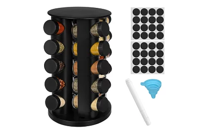 Obrotna podstawka na przyprawy + Zestaw 20 pojemników na przyprawy