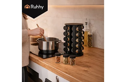 Obrotna podstawka na przyprawy + Zestaw 20 pojemników na przyprawy
