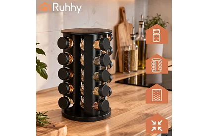 Obrotna podstawka na przyprawy + Zestaw 20 pojemników na przyprawy