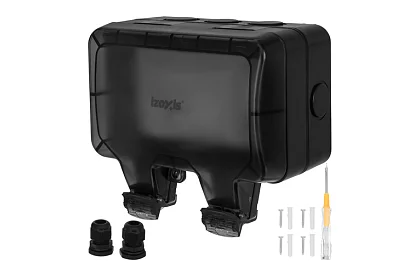 Wodoodporna zewnętrzna podwójna gniazdko z klapką - IP66, 230V, 16A