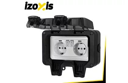 Wodoodporna zewnętrzna podwójna gniazdko z klapką - IP66, 230V, 16A