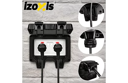 Wodoodporna zewnętrzna podwójna gniazdko z klapką - IP66, 230V, 16A