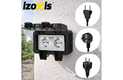 Wodoodporna zewnętrzna podwójna gniazdko z klapką - IP66, 230V, 16A