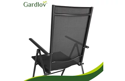 Skladane czarne krzesła ogrodowe z podłokietnikami i oparciem – 2 sztuki
