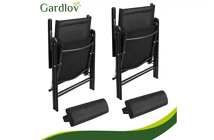 Skladane czarne krzesła ogrodowe z podłokietnikami i oparciem – 2 sztuki