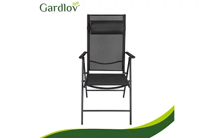 Skladane czarne krzesła ogrodowe z podłokietnikami i oparciem – 2 sztuki