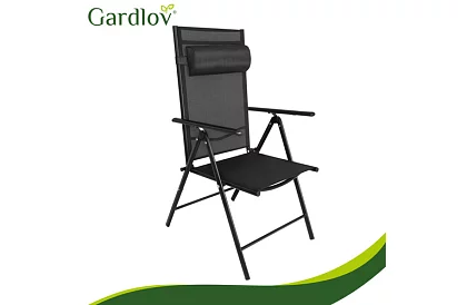 Skladane czarne krzesła ogrodowe z podłokietnikami i oparciem – 2 sztuki