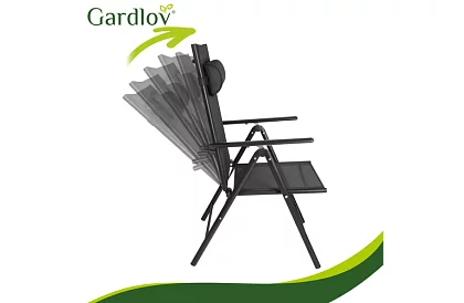 Skladane czarne krzesła ogrodowe z podłokietnikami i oparciem – 2 sztuki