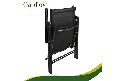 Skladane czarne krzesła ogrodowe z podłokietnikami i oparciem – 2 sztuki