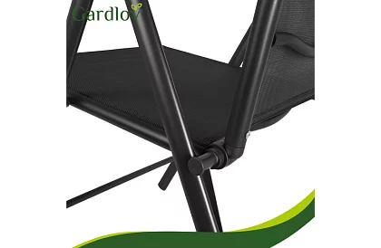 Skladane czarne krzesła ogrodowe z podłokietnikami i oparciem – 2 sztuki