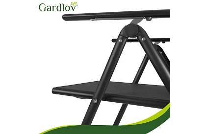 Skladane czarne krzesła ogrodowe z podłokietnikami i oparciem – 2 sztuki