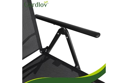 Skladane czarne krzesła ogrodowe z podłokietnikami i oparciem – 2 sztuki