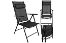 Skladane czarne krzesła ogrodowe z podłokietnikami i oparciem – 2 sztuki