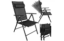 Skladane czarne krzesła ogrodowe z podłokietnikami i oparciem – 2 sztuki