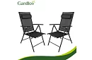 Skladane czarne krzesła ogrodowe z podłokietnikami i oparciem – 2 sztuki