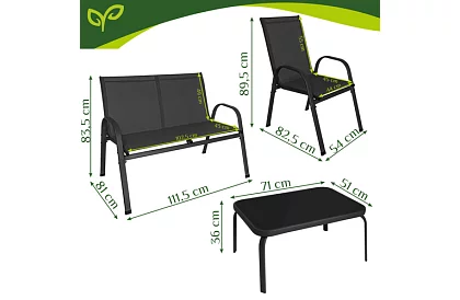 Meble ogrodowe sofa, 2 fotele, stół – czarny