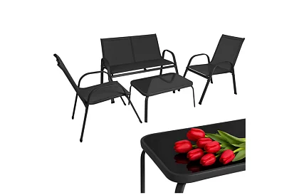 Meble ogrodowe sofa, 2 fotele, stół – czarny