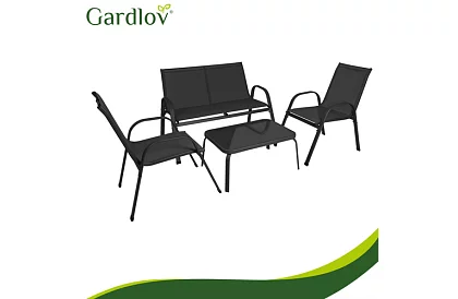 Meble ogrodowe sofa, 2 fotele, stół – czarny