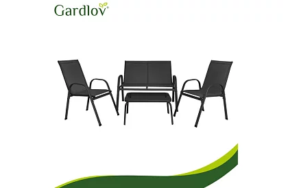 Meble ogrodowe sofa, 2 fotele, stół – czarny