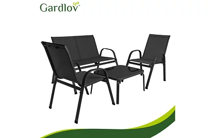 Meble ogrodowe sofa, 2 fotele, stół – czarny