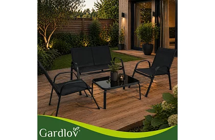 Meble ogrodowe sofa, 2 fotele, stół – czarny