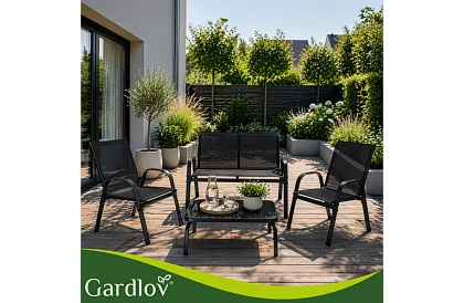 Meble ogrodowe sofa, 2 fotele, stół – czarny