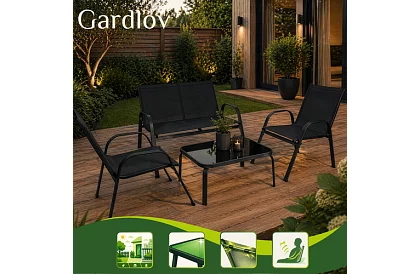 Meble ogrodowe sofa, 2 fotele, stół – czarny