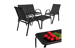 Meble ogrodowe sofa, 2 fotele, stół – czarny