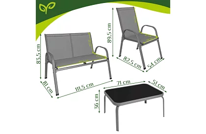 Meble ogrodowe sofa, 2 fotele, stół – szary