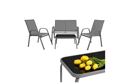 Meble ogrodowe sofa, 2 fotele, stół – szary