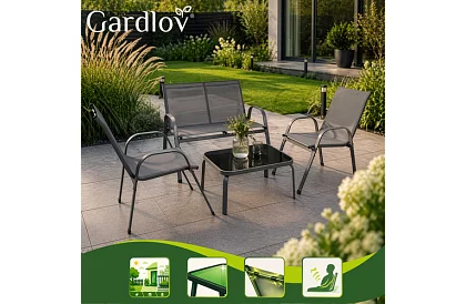Meble ogrodowe sofa, 2 fotele, stół – szary