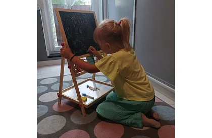 Dwustronna drewniana tablica dla dzieci 6w1 + akcesoria