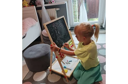 Dwustronna drewniana tablica dla dzieci 6w1 + akcesoria