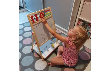 Dwustronna drewniana tablica dla dzieci 6w1 + akcesoria