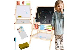 Dwustronna drewniana tablica dla dzieci 6w1 + akcesoria
