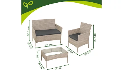 Zestaw mebli ogrodowych – stół, sofa, 2 krzesła – beżowy