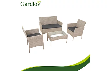 Zestaw mebli ogrodowych – stół, sofa, 2 krzesła – beżowy