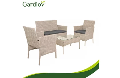 Zestaw mebli ogrodowych – stół, sofa, 2 krzesła – beżowy