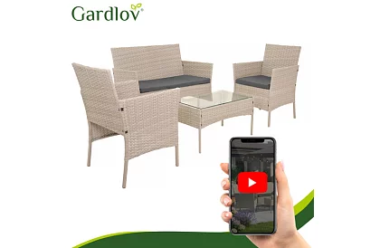 Zestaw mebli ogrodowych – stół, sofa, 2 krzesła – beżowy