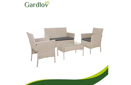 Zestaw mebli ogrodowych – stół, sofa, 2 krzesła – beżowy