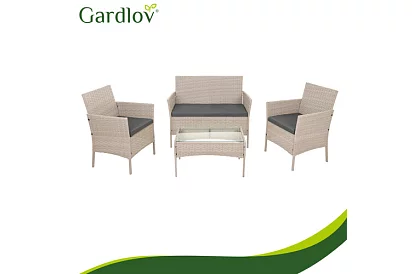Zestaw mebli ogrodowych – stół, sofa, 2 krzesła – beżowy