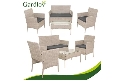Zestaw mebli ogrodowych – stół, sofa, 2 krzesła – beżowy