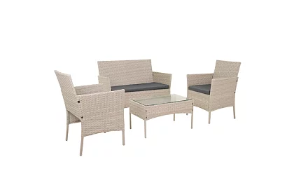 Zestaw mebli ogrodowych – stół, sofa, 2 krzesła – beżowy