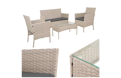 Zestaw mebli ogrodowych – stół, sofa, 2 krzesła – beżowy