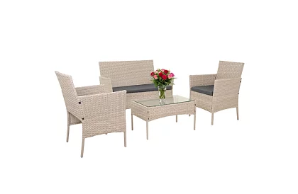 Zestaw mebli ogrodowych – stół, sofa, 2 krzesła – beżowy