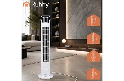 Wentylator kolumnowy oscylacyjny 83 cm, 45 W – biały + pilot zdalnego sterowania