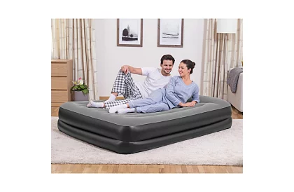 Materac dmuchany z wbudowaną pompą i poduszką 203 × 152 × 46 cm – B67403