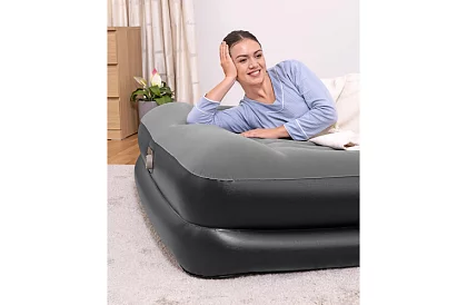 Materac dmuchany z wbudowaną pompą i poduszką 203 × 152 × 46 cm – B67403